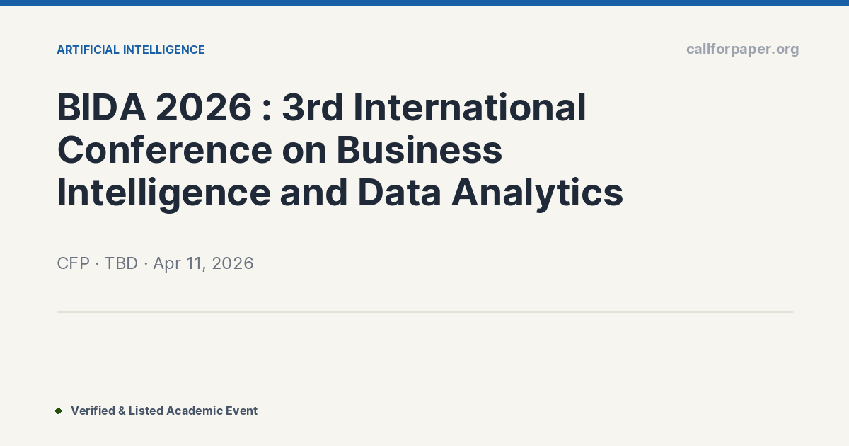 BIDA 2026 : 3rd International Conference on Business Intel