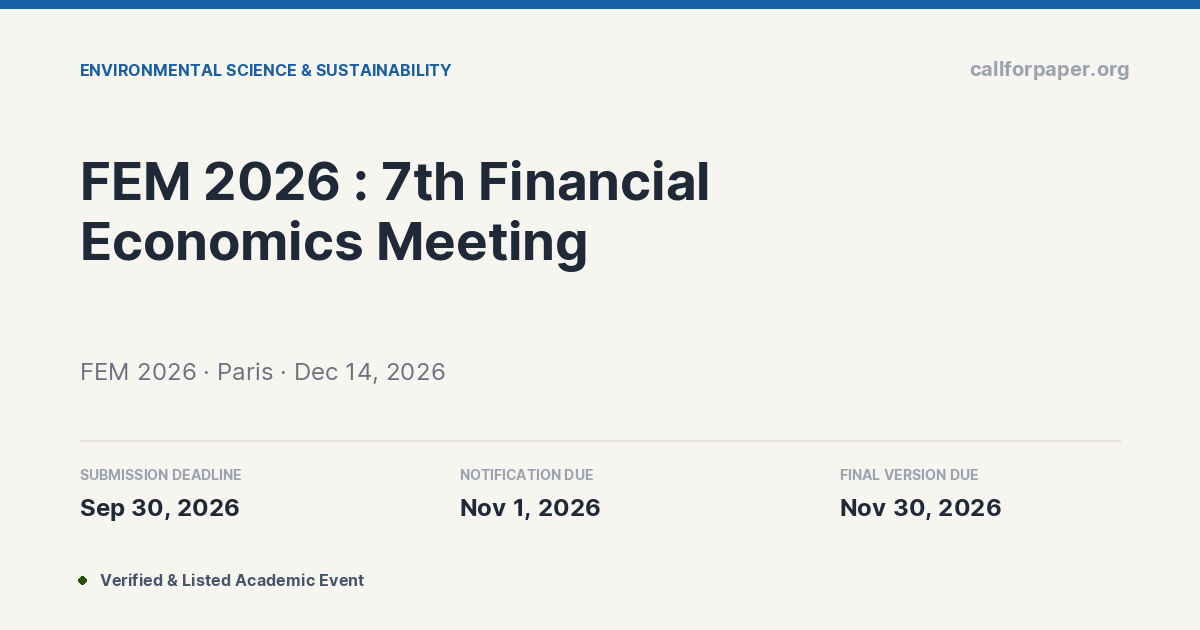 FEM 2026 Call for Papers & Deadline | Paris (Dec 2026)