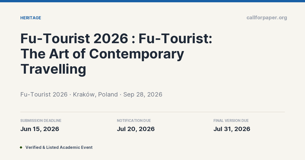 Toursit Paper Fu-Tourist 2026 Call for Papers & Submission Deadline | Kraków, Poland ...