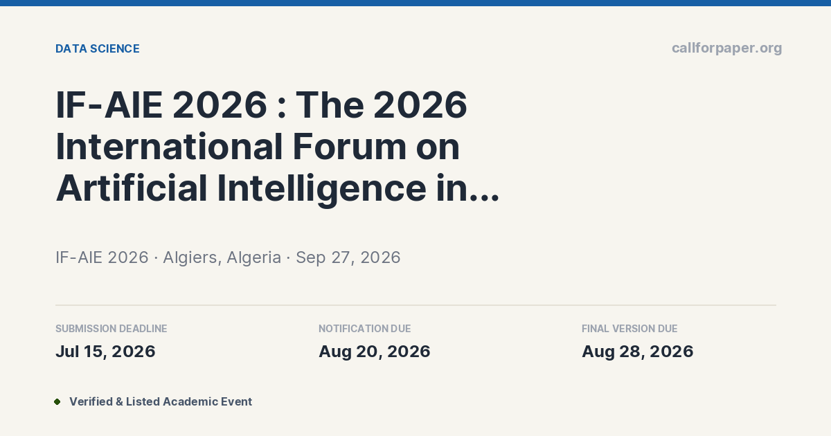 IF-AIE 2026 Call for Papers & Submission Deadline | Algiers, Algeria ...