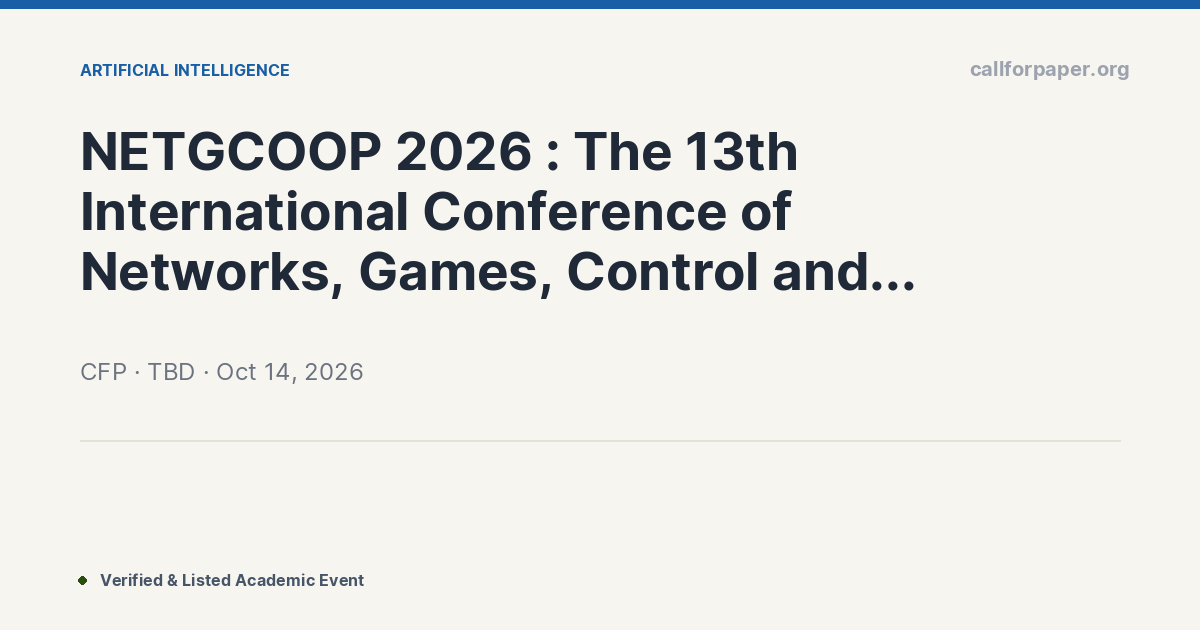 NETGCOOP 2026 : The 13th International Conference of Netwo