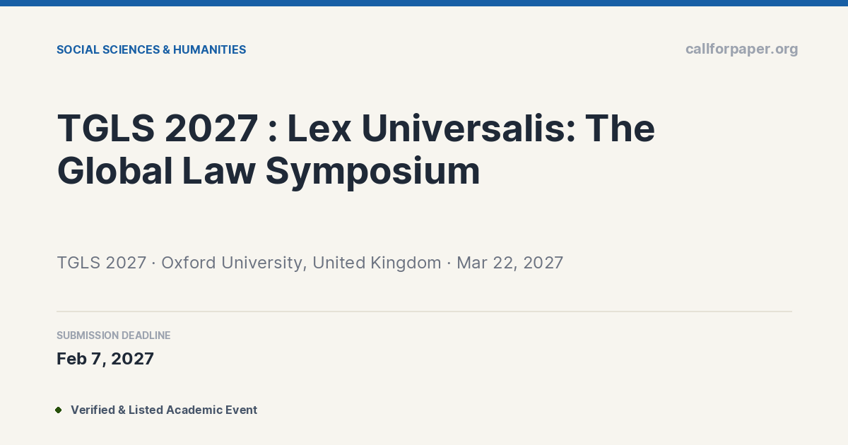 TGLS 2027 Call for Papers & Submission Deadline | Oxford University ...