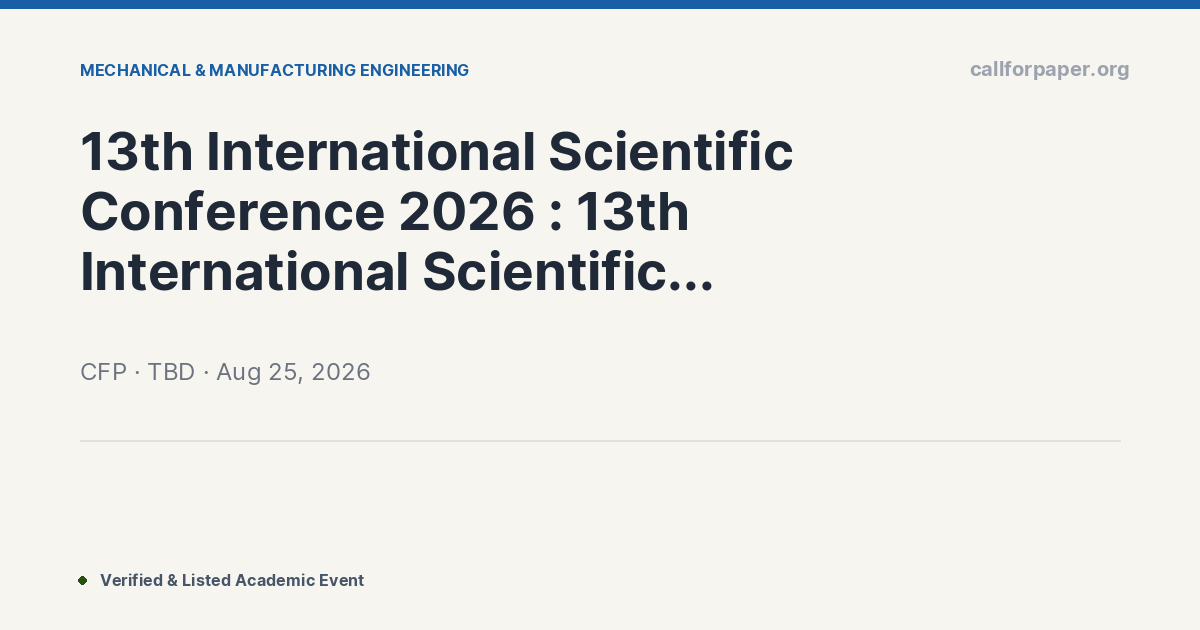 13th International Scientific Conference 2026 : 13th Inter