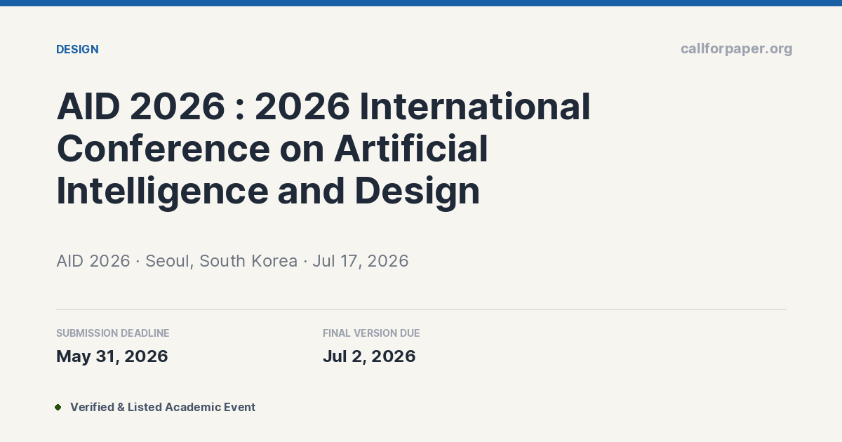 AID 2026 Call for Papers & Submission Deadline | Seoul, South Korea ...