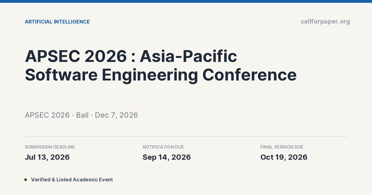 APSEC 2026 Call for Papers & Deadline | Bali (Dec 2026)
