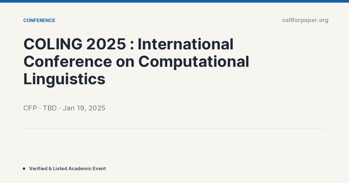 Call for Papers COLING 2025 | Linguistics Conference