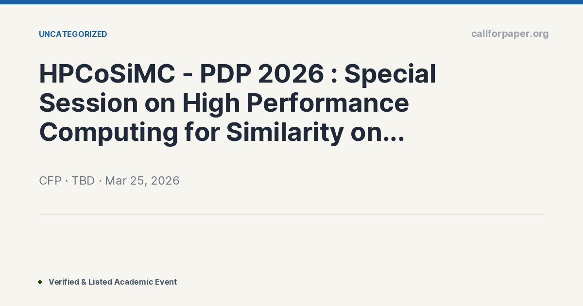 HPCoSiMC - PDP 2026 : Special Session on High Performance