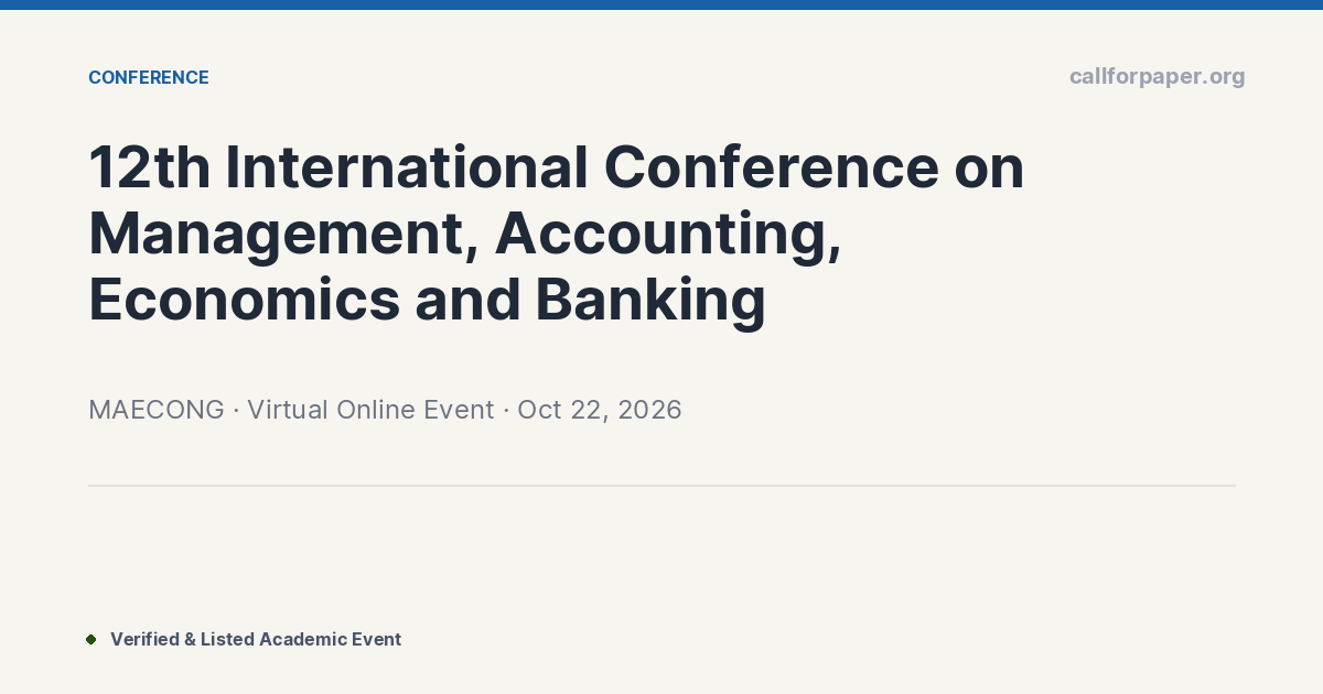 MAECONG 2026 Call for Papers & Deadline | Virtual Online Event (Oct 2026)