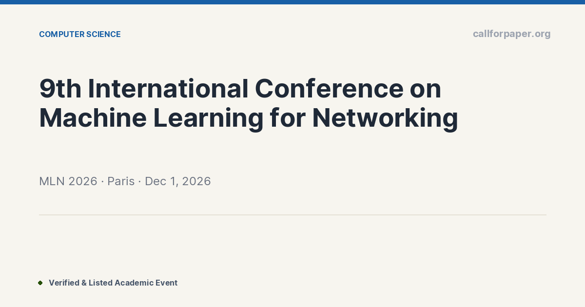 MLN 2026 Call for Papers & Deadline | Paris, France (Dec 2026)