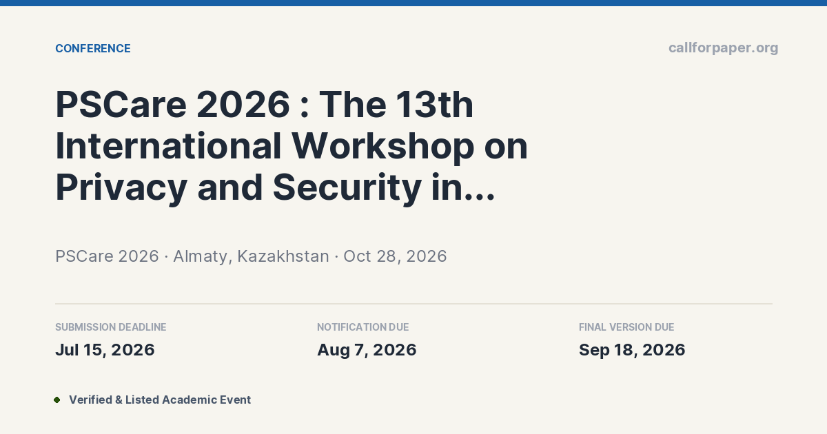 PSCare 2026 Call for Papers & Deadline | Almaty, Kazakhstan (Oct 2026)
