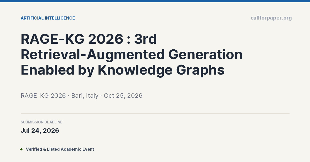 RAGE-KG 2026 Call for Papers & Submission Deadline | Bari, Italy · Oct 2026