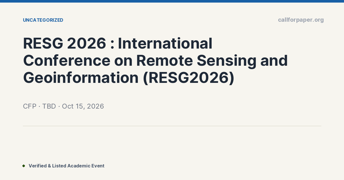 Resg RESG 2026 : International Conference on Remote Sensing and