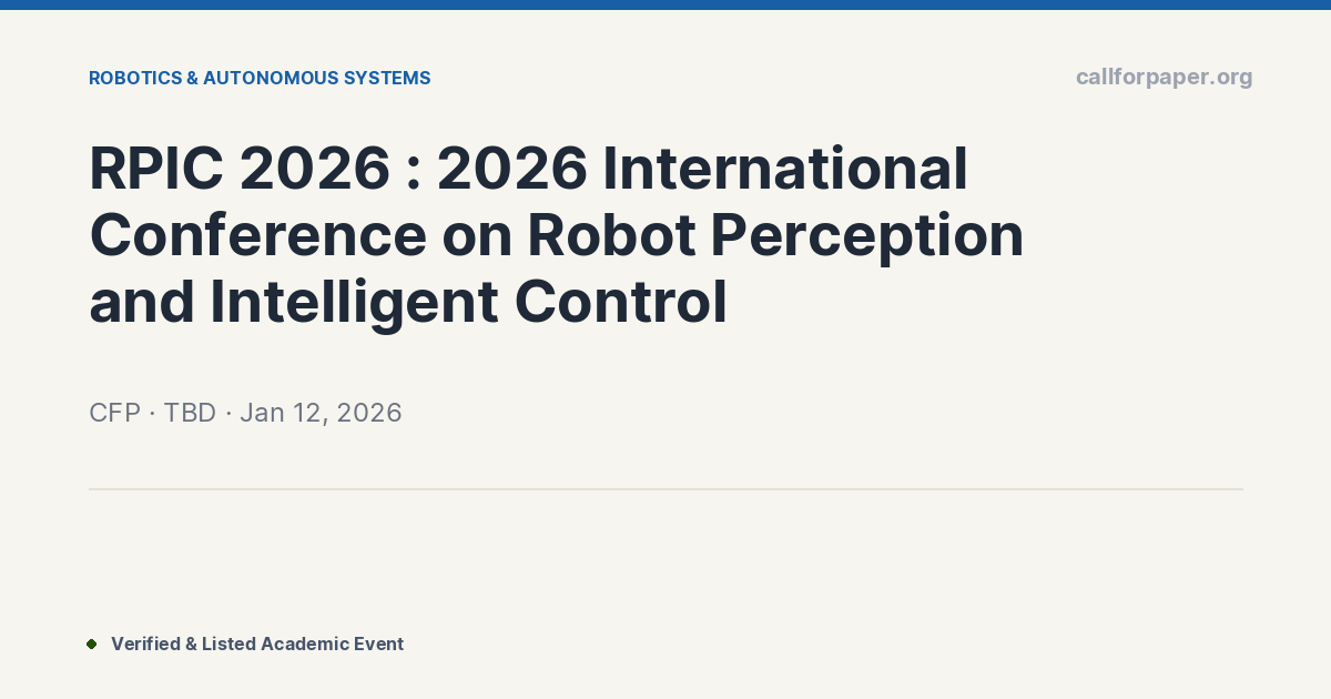 RPIC 2026 : 2026 International Conference on Robot Percept