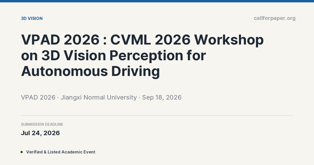 VPAD 2026 Call for Papers & Submission Deadline | Jiangxi Normal ...